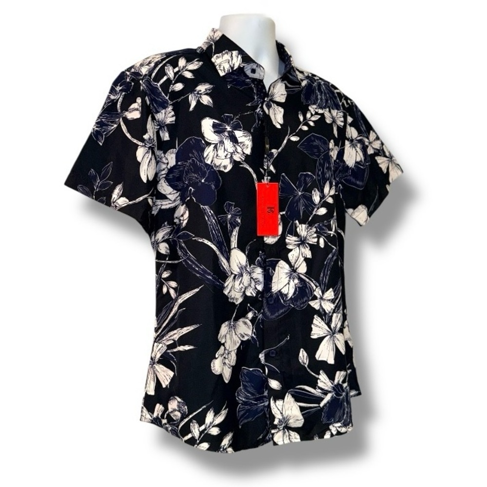 BC Collection Men’s Floral Button-Up Shirt | Navy & White | Size L | NWT